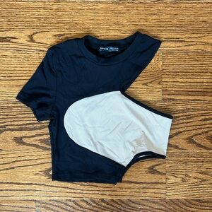 Shein Asymmetrical Black/Beige Crop Top Tee